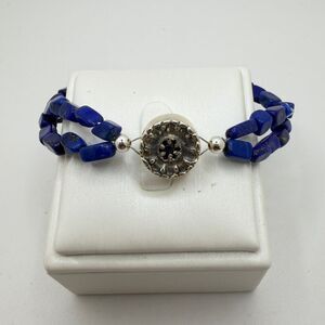 Revived Lapis lazuli, sapphire beaded bracelet w/ 925 hardware/accents!